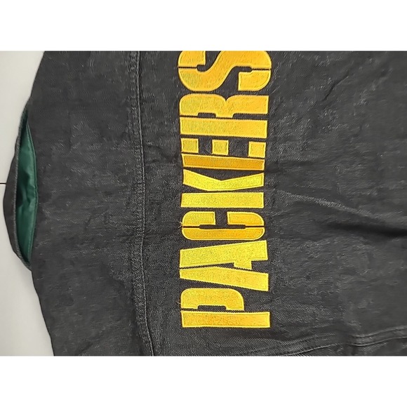 Green‎ Bay Packers Denim Jacket Mens Large Levi's NFL Black Green Gold Rare - Picture 12 of 16